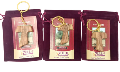 Hand crafted olive wood tau cross keychain – symbol of faith and protection 3 keychain