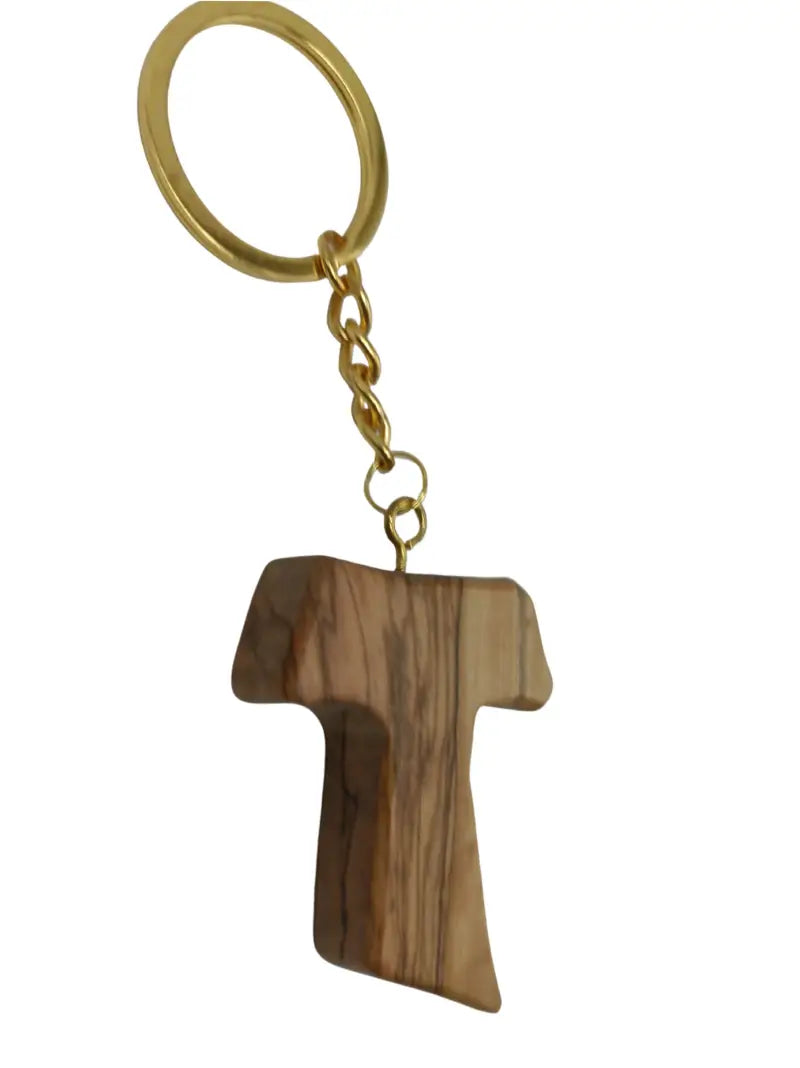 Hand crafted olive wood tau cross keychain – symbol of faith and protection keychain