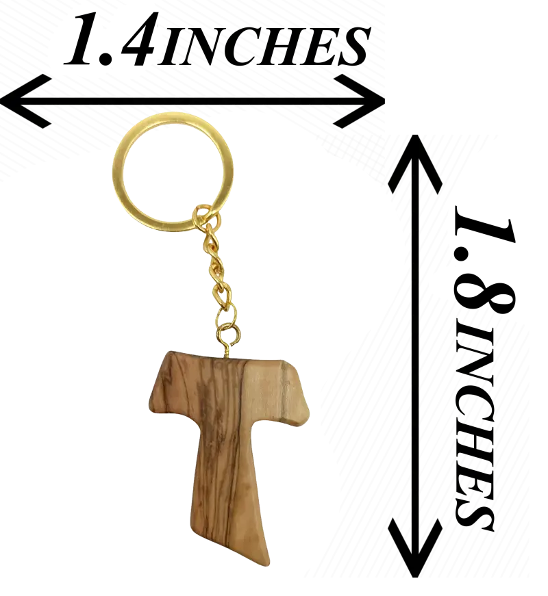 Hand crafted olive wood tau cross keychain – symbol of faith and protection keychain