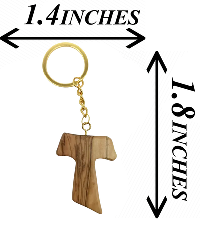 Hand crafted olive wood tau cross keychain – symbol of faith and protection keychain