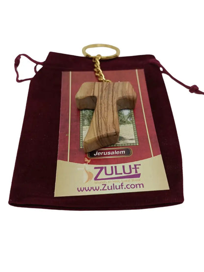 Hand crafted olive wood tau cross keychain – symbol of faith and protection keychain