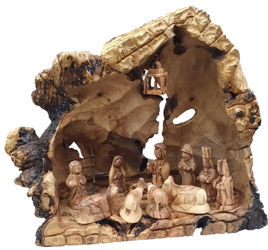 Handcrafted bethlehem nativity cave art holy family display - nativities
