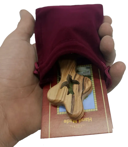 🕊️ handcrafted olive wood comfort cross with dove cut-out – made in bethlehem | comes gift bag & certificate | zuluf