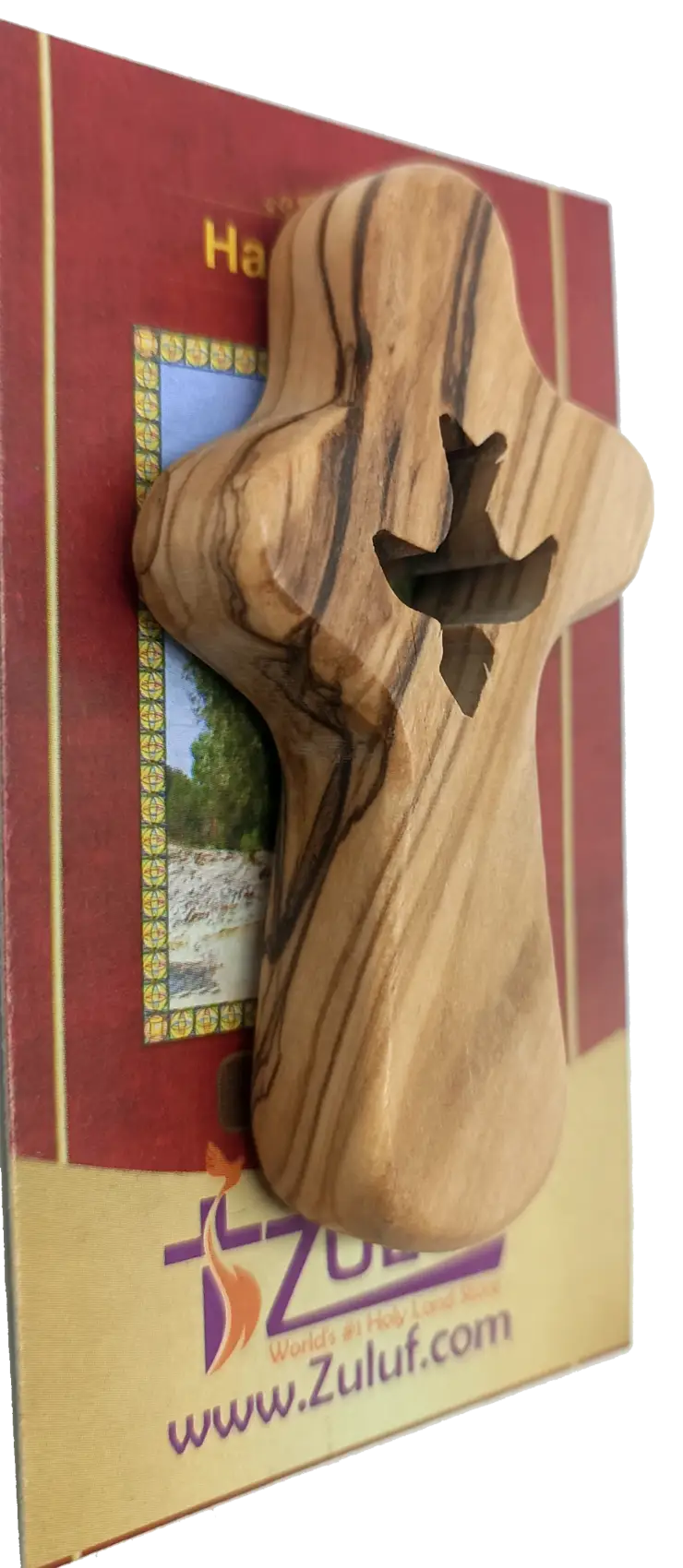 🕊️ handcrafted olive wood comfort cross with dove cut-out – made in bethlehem | comes gift bag & certificate | zuluf
