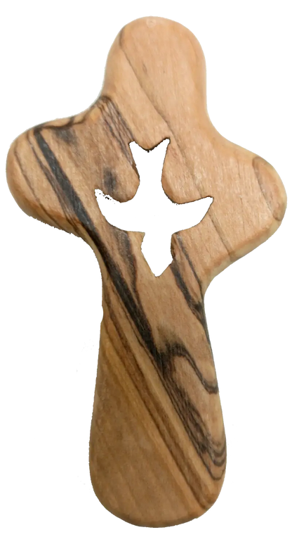 🕊️ handcrafted olive wood comfort cross with dove cut-out – made in bethlehem | comes gift bag & certificate | zuluf