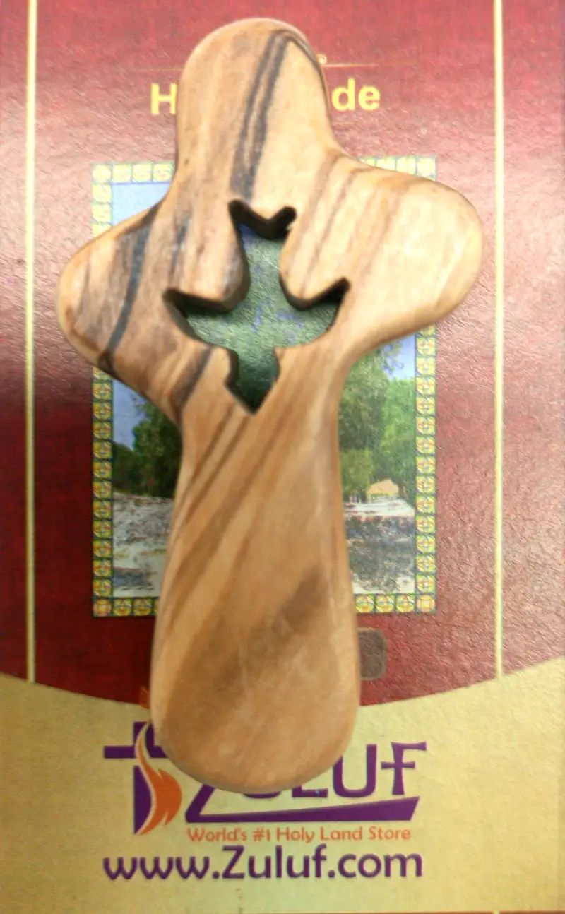 🕊️ handcrafted olive wood comfort cross with dove cut-out – made in bethlehem | comes gift bag & certificate | zuluf
