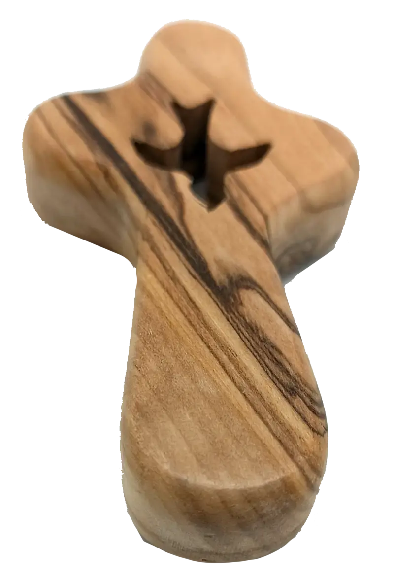 🕊️ handcrafted olive wood comfort cross with dove cut-out – made in bethlehem | comes gift bag & certificate | zuluf