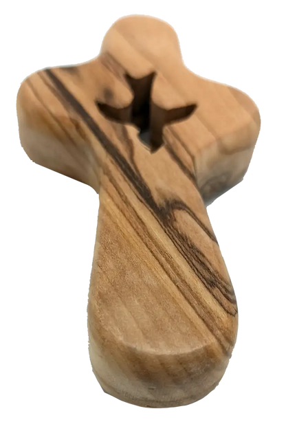 🕊️ handcrafted olive wood comfort cross with dove cut-out – made in bethlehem | comes gift bag & certificate | zuluf