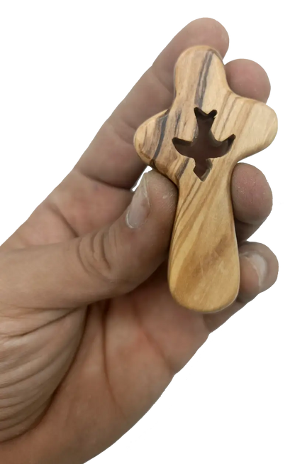 🕊️ handcrafted olive wood comfort cross with dove cut-out – made in bethlehem | comes gift bag & certificate | zuluf