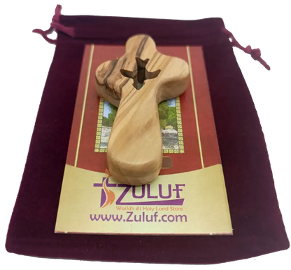 🕊️ handcrafted olive wood comfort cross with dove cut-out – made in bethlehem | comes gift bag & certificate | zuluf