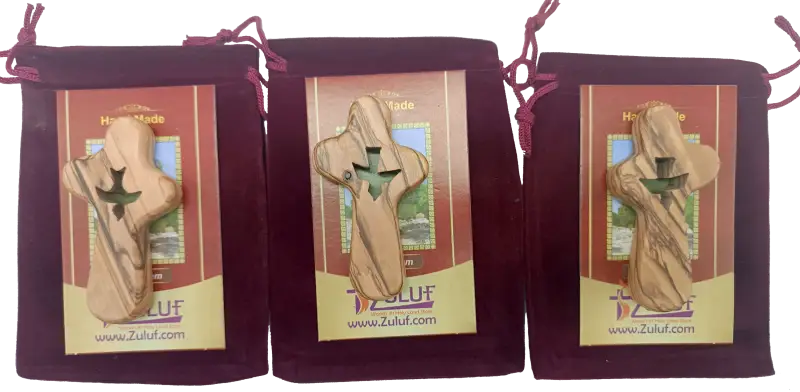 🕊️ handcrafted olive wood comfort cross with dove cut-out – made in bethlehem | comes gift bag & certificate | zuluf