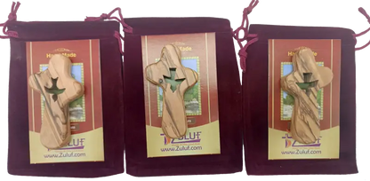 🕊️ handcrafted olive wood comfort cross with dove cut-out – made in bethlehem | comes gift bag & certificate | zuluf