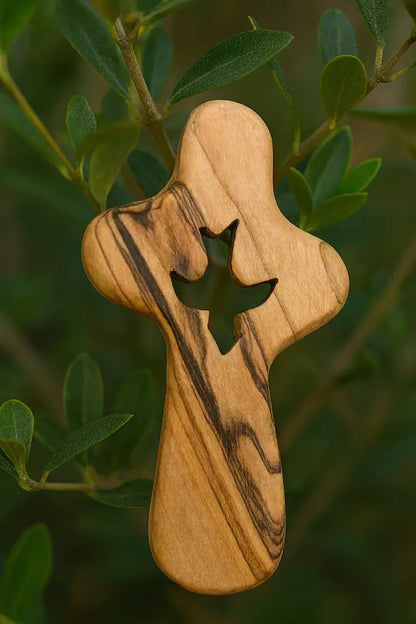 🕊️ handcrafted olive wood comfort cross with dove cut-out – made in bethlehem | comes gift bag & certificate | zuluf