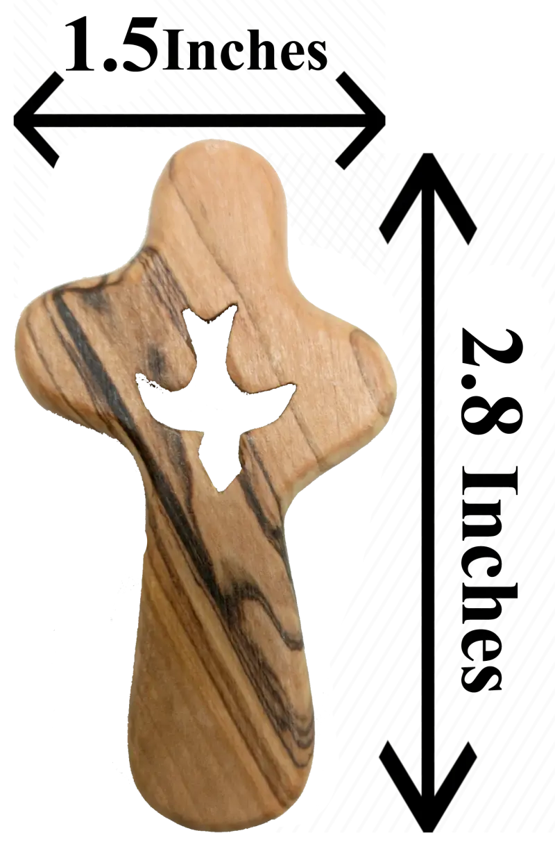 🕊️ handcrafted olive wood comfort cross with dove cut-out – made in bethlehem | comes gift bag & certificate | zuluf