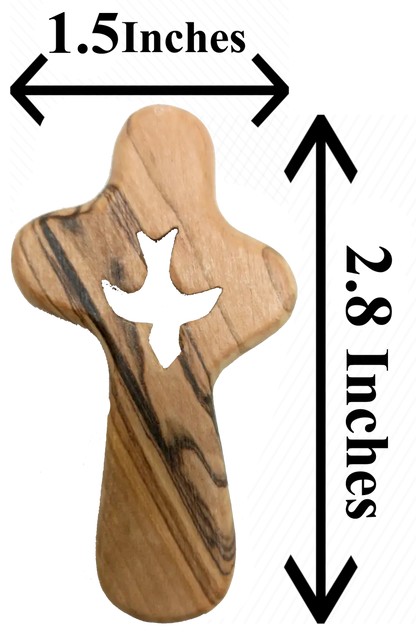 🕊️ handcrafted olive wood comfort cross with dove cut-out – made in bethlehem | comes gift bag & certificate | zuluf