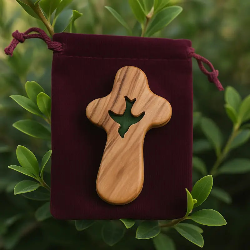 🕊️ handcrafted olive wood comfort cross with dove cut-out – made in bethlehem | comes gift bag & certificate | zuluf