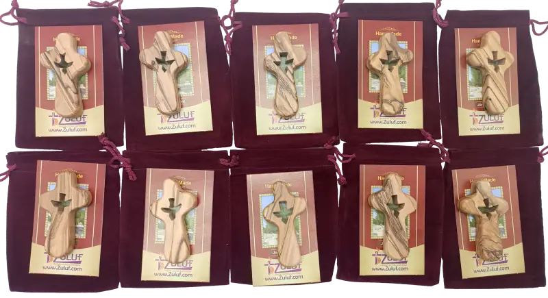 🕊️ handcrafted olive wood comfort cross with dove cut-out – made in bethlehem | comes gift bag & certificate | zuluf