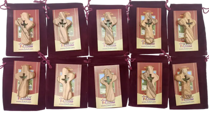 🕊️ handcrafted olive wood comfort cross with dove cut-out – made in bethlehem | comes gift bag & certificate | zuluf