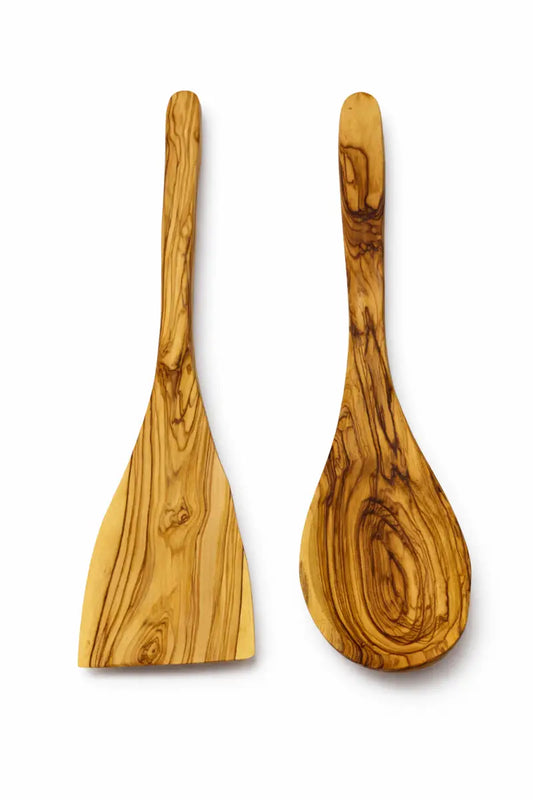 Handcrafted olive wood cooking spoon & spatula set – natural wooden kitchen utensils (medium large) - medium - kitchen