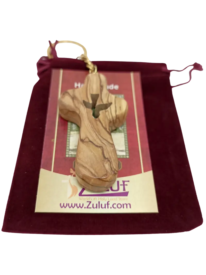 Handcrafted olive wood cross keychain with dove cut out – 2.4 x 1.4 inches symbol of peace keychain