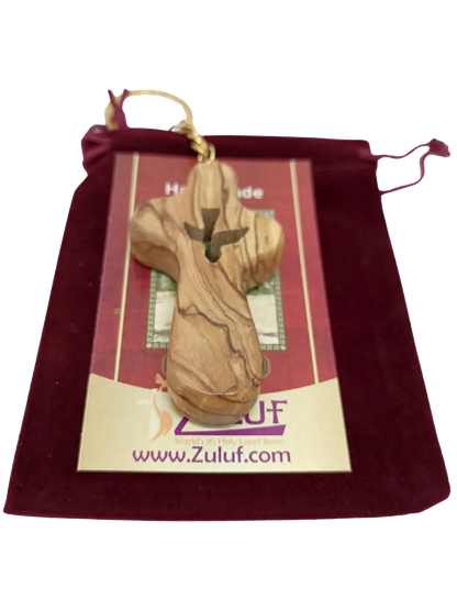Handcrafted olive wood cross keychain with dove cut out – 2.4 x 1.4 inches symbol of peace keychain