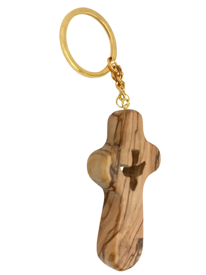 Handcrafted olive wood cross keychain with dove cut out – 2.4 x 1.4 inches symbol of peace keychain