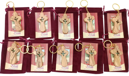 Handcrafted olive wood cross keychain with dove cut out – 2.4 x 1.4 inches symbol of peace 10 keychain