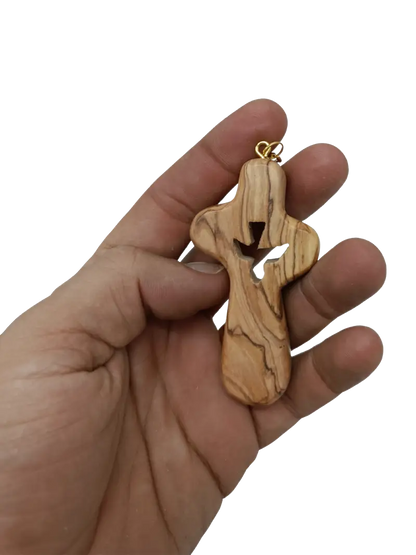 Handcrafted olive wood cross keychain with dove cut out – 2.4 x 1.4 inches symbol of peace keychain