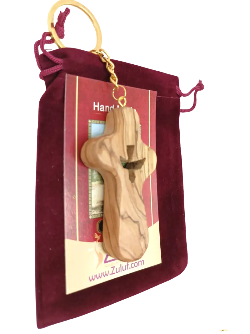 Handcrafted olive wood cross keychain with dove cut out – 2.4 x 1.4 inches symbol of peace keychain