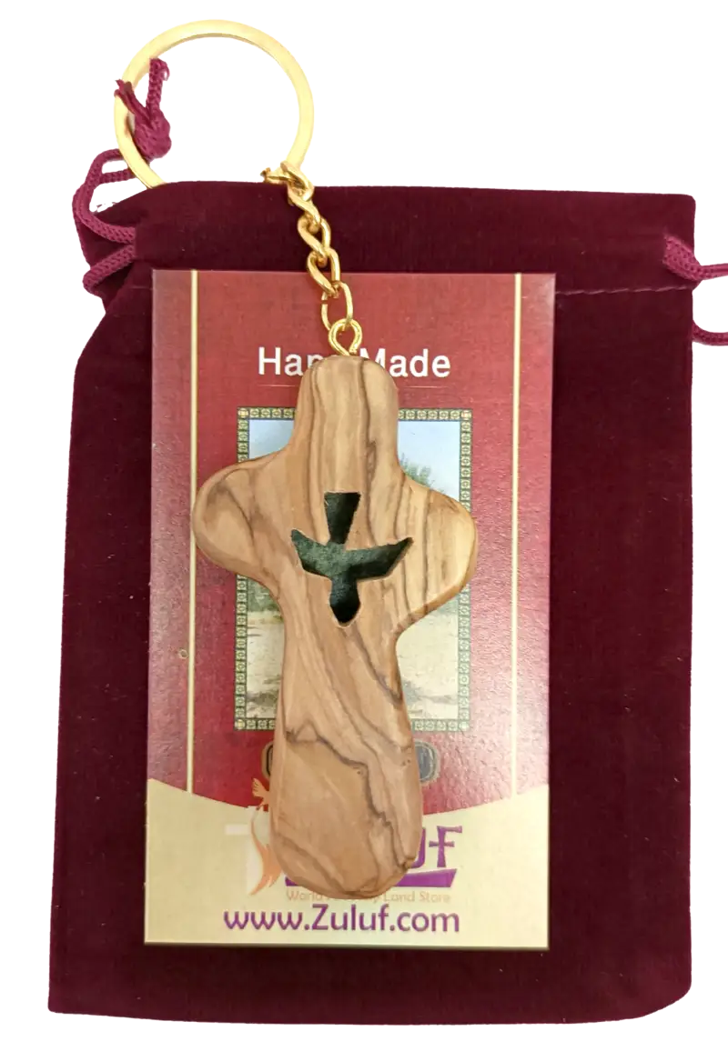 Handcrafted olive wood cross keychain with dove cut out – 2.4 x 1.4 inches symbol of peace 1 keychain