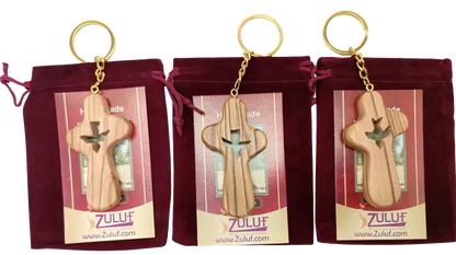Handcrafted olive wood cross keychain with dove cut out – 2.4 x 1.4 inches symbol of peace 3 keychain