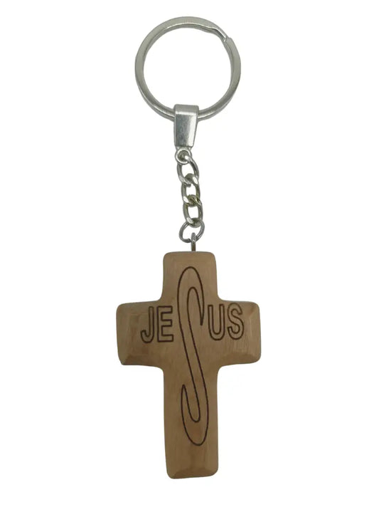 Handcrafted olive wood cross keychain with “jesus” engraving – 2.4 x 1.4 inches 1 keychain