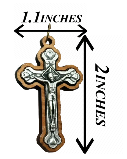 Handcrafted olive wood crucifix necklace set