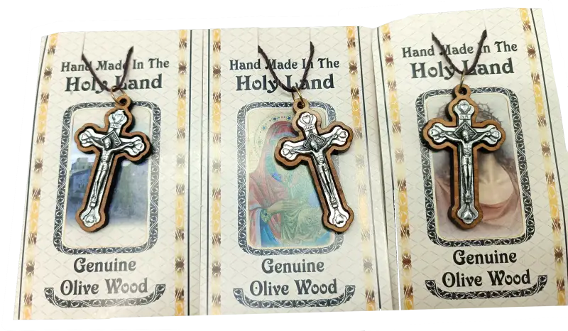 Handcrafted olive wood crucifix necklace set