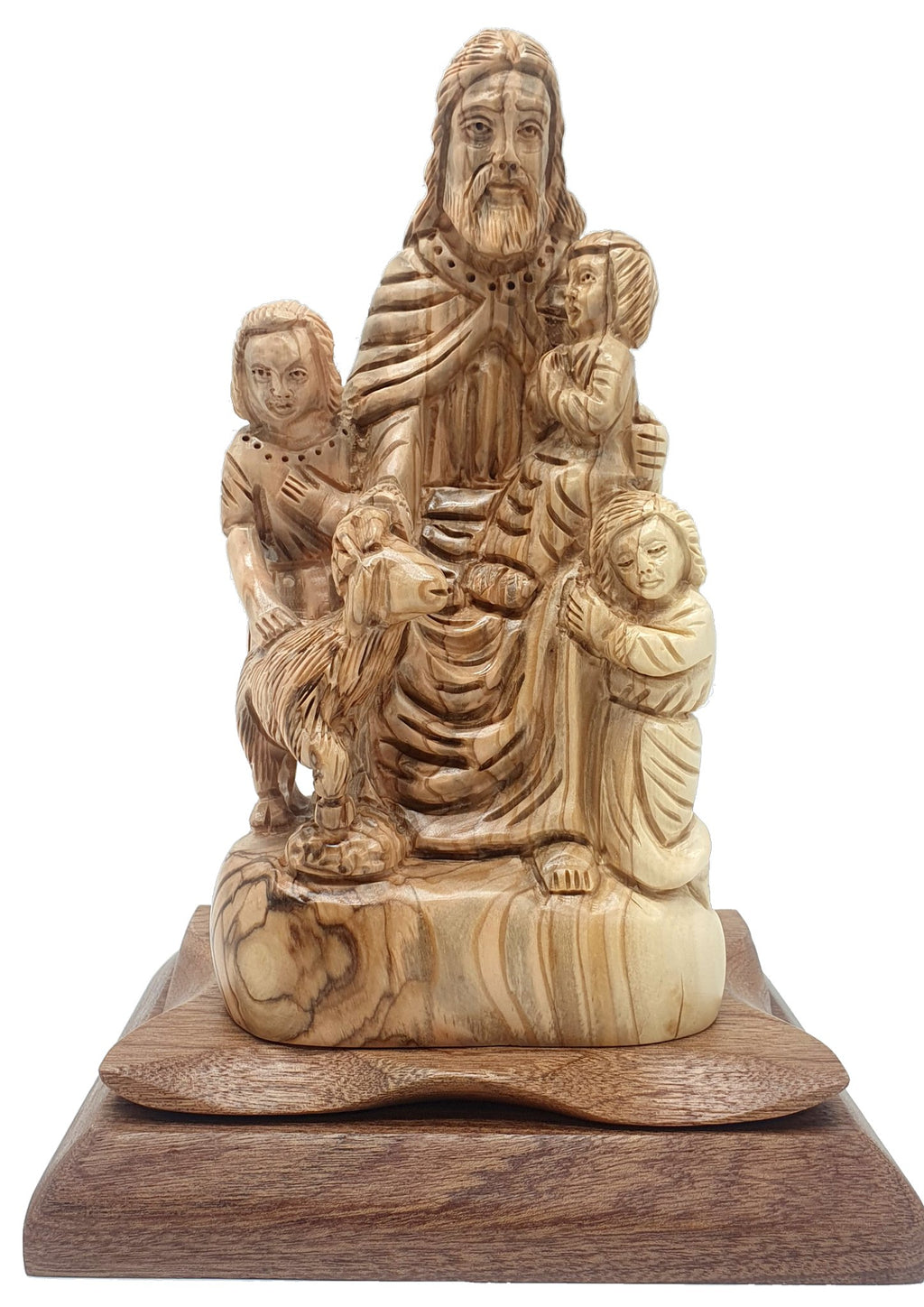 Handcrafted Olive Wood Jesus with Children Statue - Authentic Bethlehem Christian Art | Intricate Detailing by Holy Land Artisans | Ideal Spiritual Gift & Decor - Zuluf