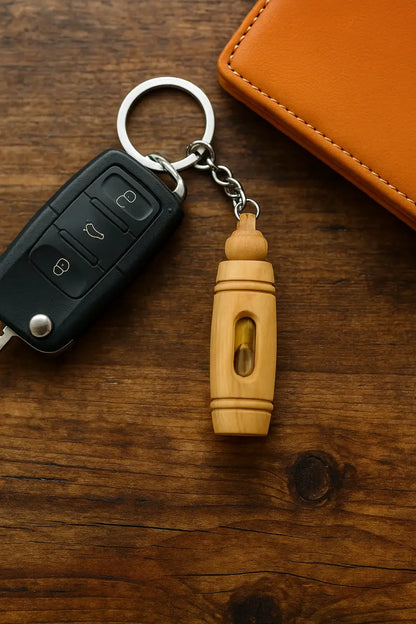 Handcrafted olive wood keychain with encased pure oil – unique and symbolic gift keychain