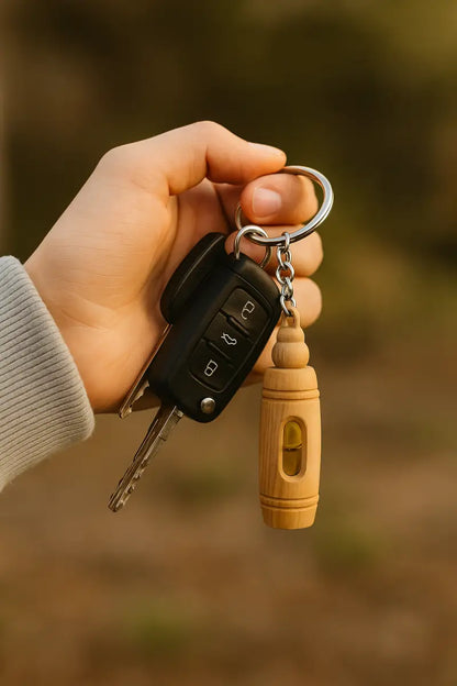 Handcrafted olive wood keychain with encased pure oil – unique and symbolic gift keychain