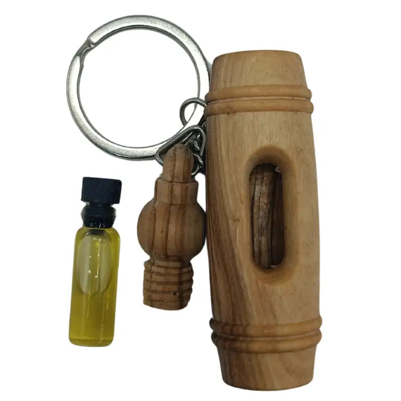 Handcrafted olive wood keychain with encased pure oil – unique and symbolic gift keychain