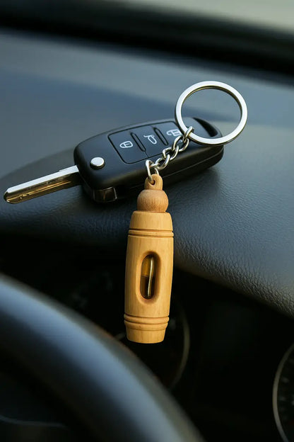 Handcrafted olive wood keychain with encased pure oil – unique and symbolic gift keychain