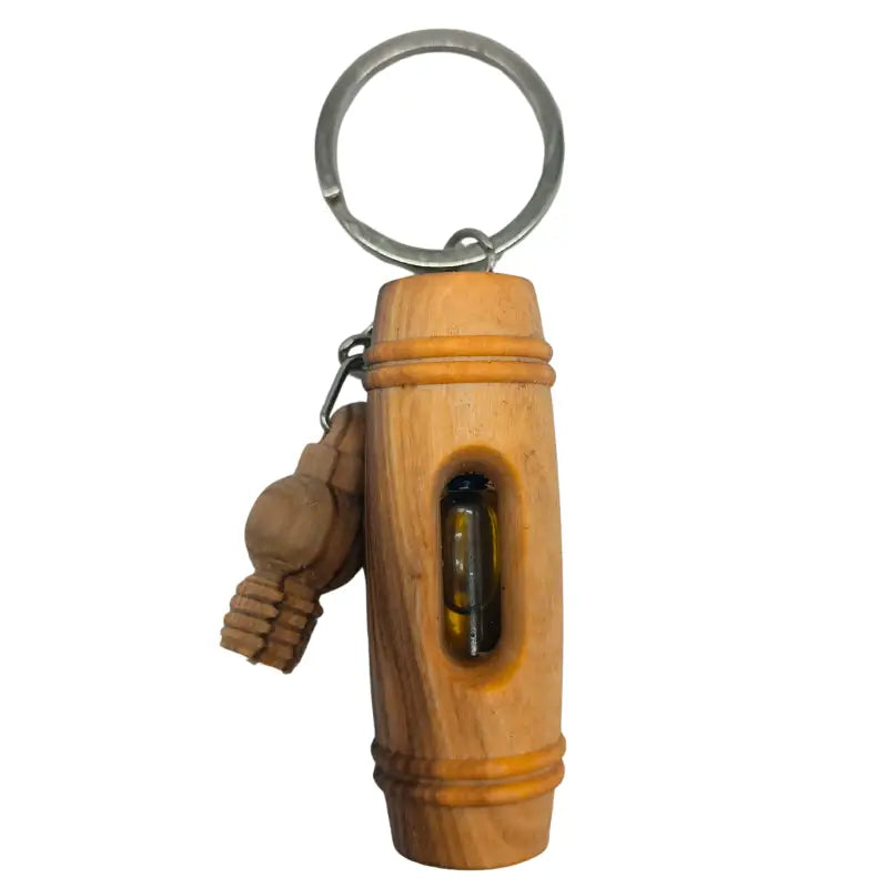 Handcrafted olive wood keychain with encased pure oil – unique and symbolic gift keychain