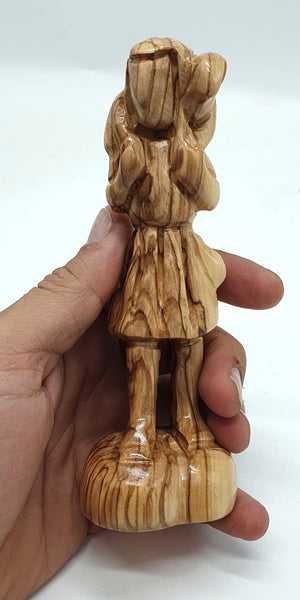 Handcrafted Olive Wood Modern Shepherd Holding Lamb - The Good Shepherd Sculpture | Artisan Craft from Bethlehem - Zuluf