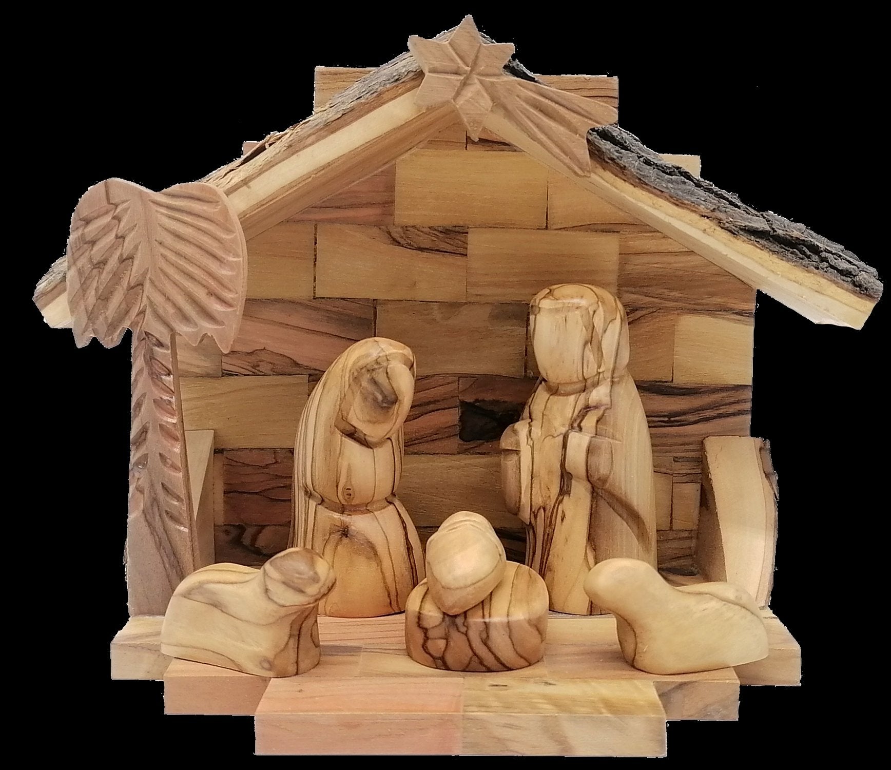 Handcrafted Olive Wood Nativity Set – Made in Bethlehem | Authentic Holy Land Decor & Gift 5.5x8x4.3" - Zuluf