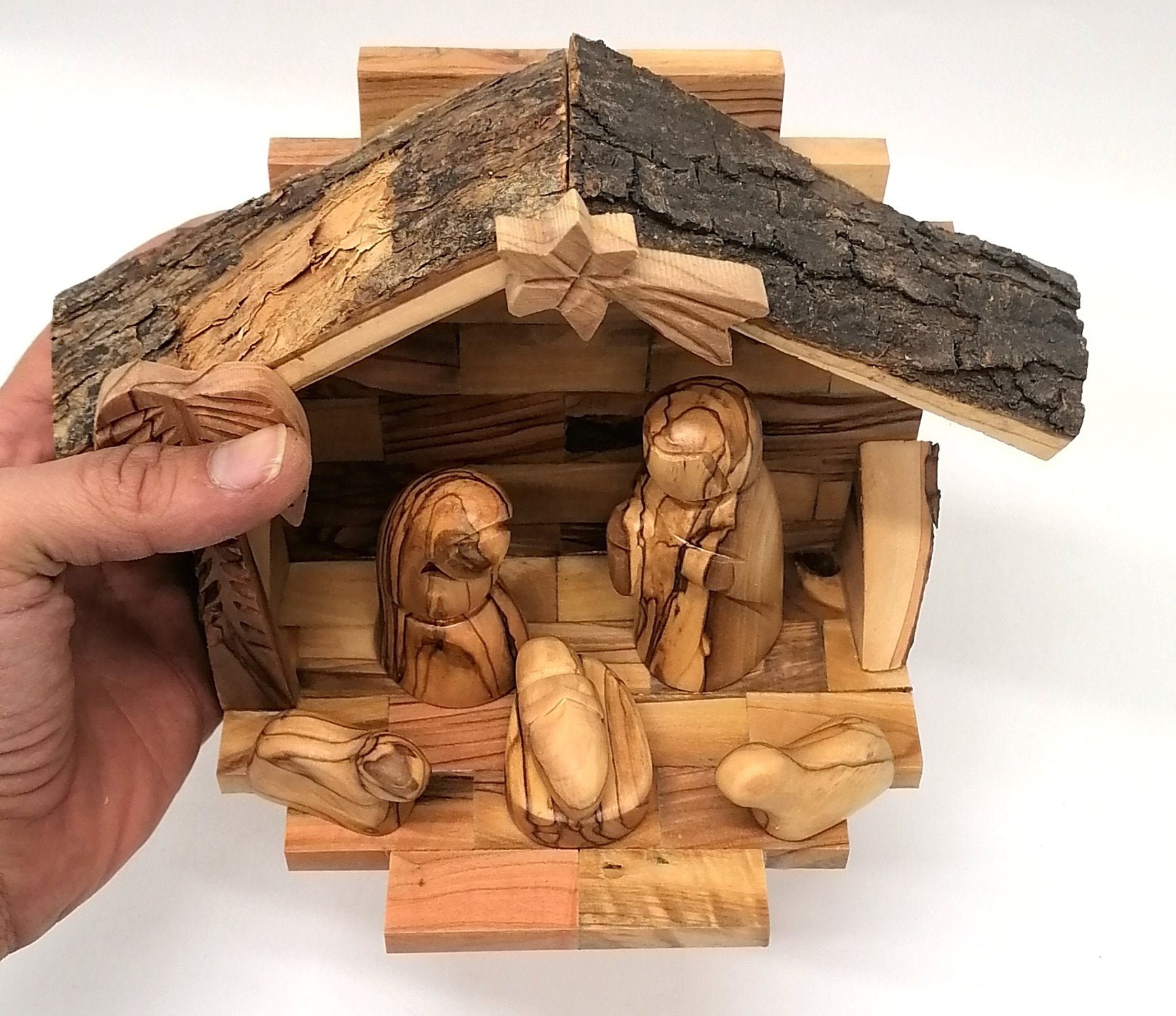 Handcrafted Olive Wood Nativity Set – Made in Bethlehem | Authentic Holy Land Decor & Gift 5.5x8x4.3" - Zuluf