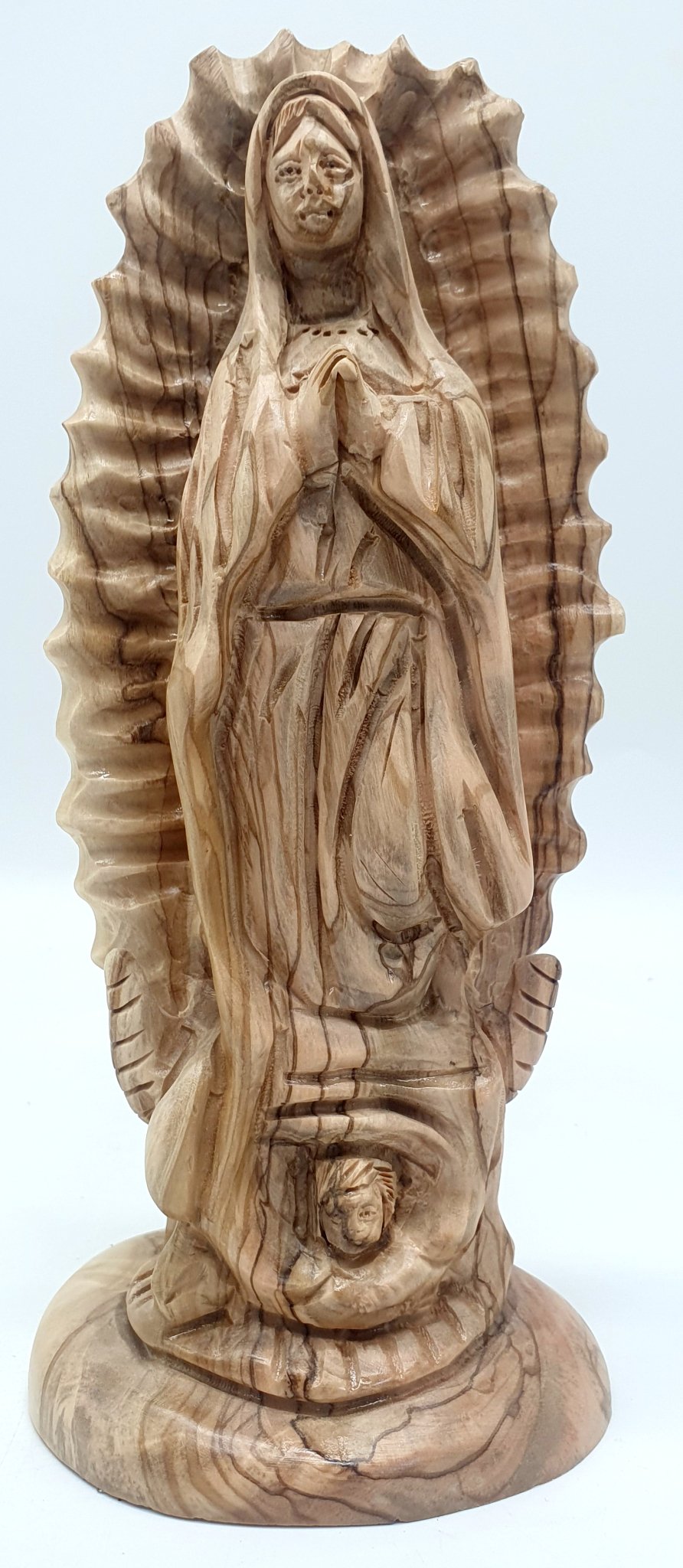 Handcrafted Olive Wood Our Lady of Guadalupe Statue from Bethlehem | Virgin Mary Religious Sculpture - Zuluf