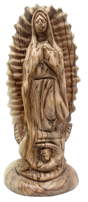 Handcrafted Olive Wood Our Lady of Guadalupe Statue from Bethlehem | Virgin Mary Religious Sculpture - Zuluf