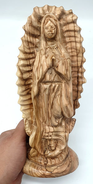 Handcrafted Olive Wood Our Lady of Guadalupe Statue from Bethlehem | Virgin Mary Religious Sculpture - Zuluf