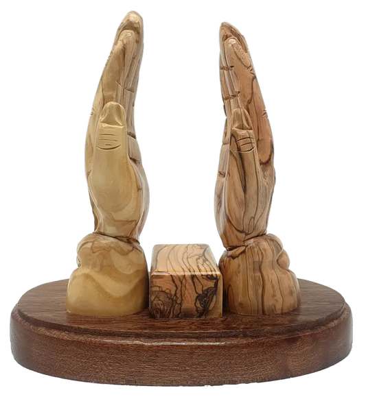 Handcrafted olive wood praying hands book stand elegant home decor - figures