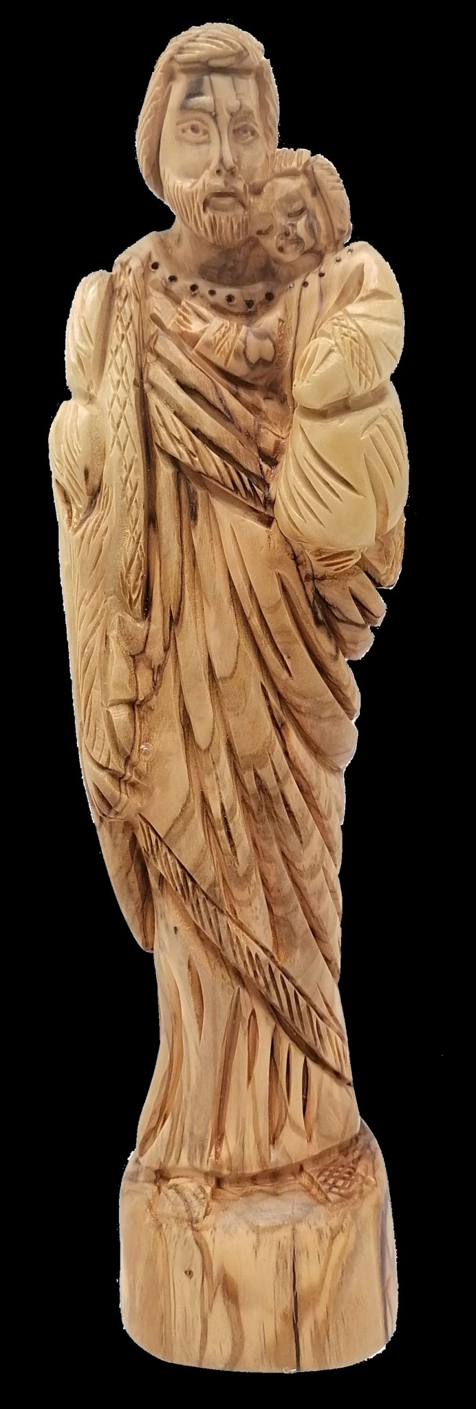 Handcrafted Olive Wood Saint Joseph with Baby Jesus Statue - Made in the Holy Land, Bethlehem by Christian Artisans | Ideal for Decor and Gift 9.1X2.6X2.1" - Zuluf