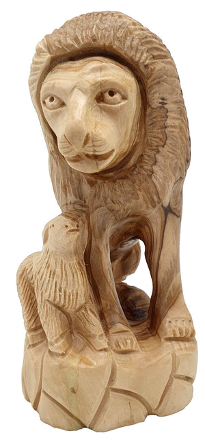 Handcrafted Olive Wood Sculpture of The Lamb with The Lion – Symbol of Peace and Harmony | Authentic Bethlehem Craft - Zuluf