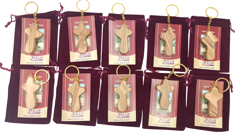 Handcrafted smooth olive wood cross keychain – 2.4 x 1.4 inches comfort 10 keychain